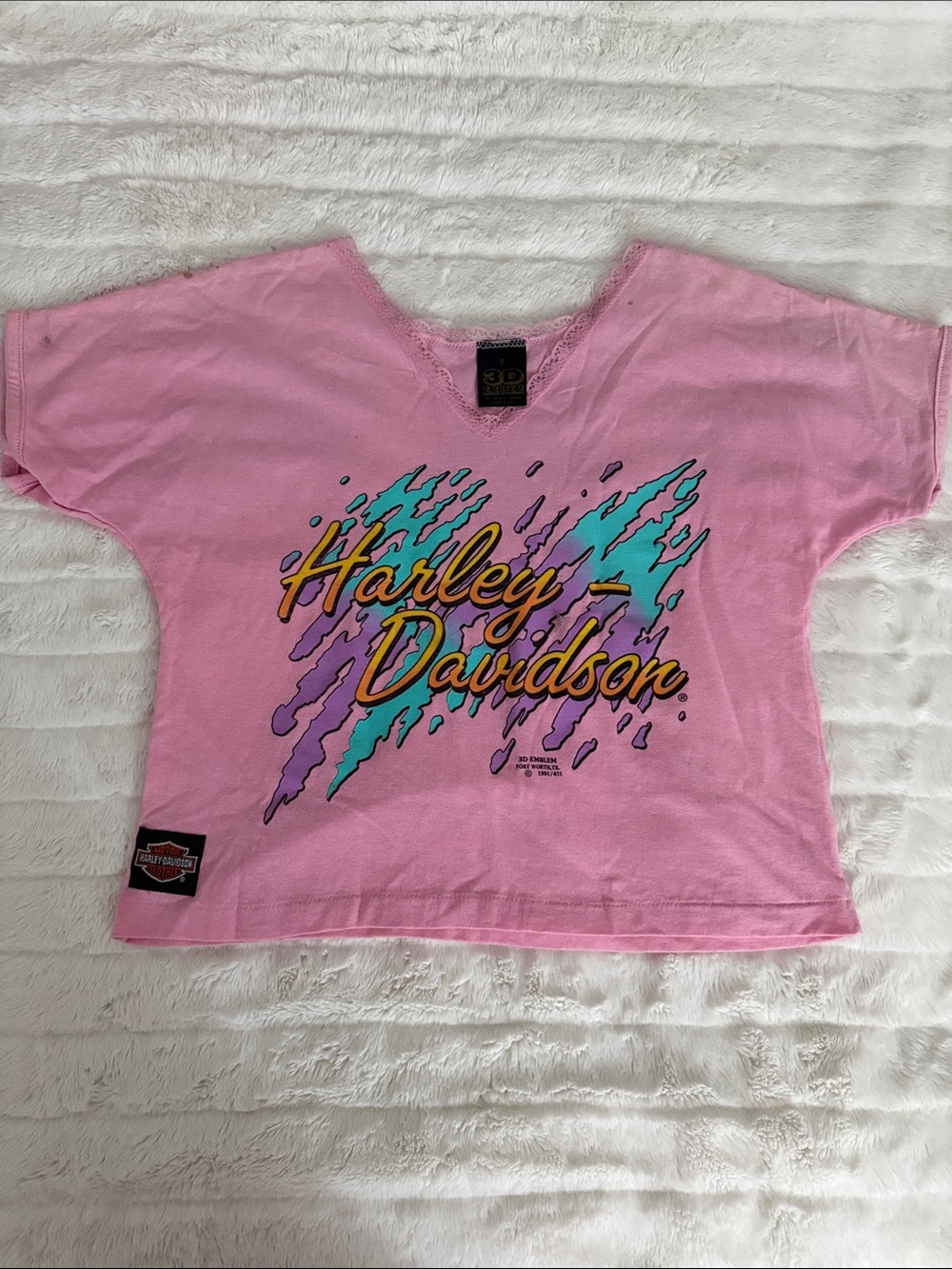 Vintage Harley Davidson 3D Emblem Pink Logo Top Small